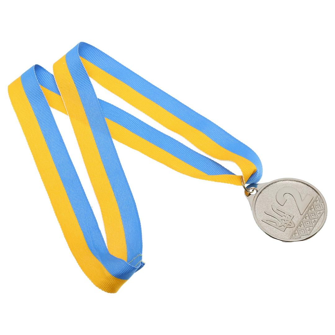 Sports medal with ribbon UKRAINE with Ukrainian symbols C-9292-2 ø5cm Silver - #2