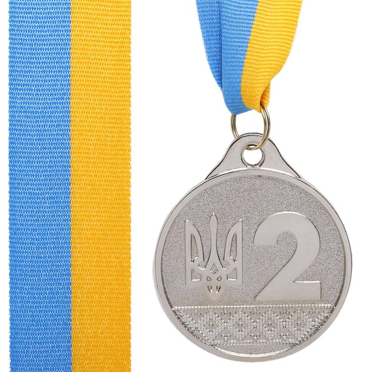 Медаль спортивная с лентой UKRAINE с украинской символикой C-9292-2 ø5см Серебро - #1