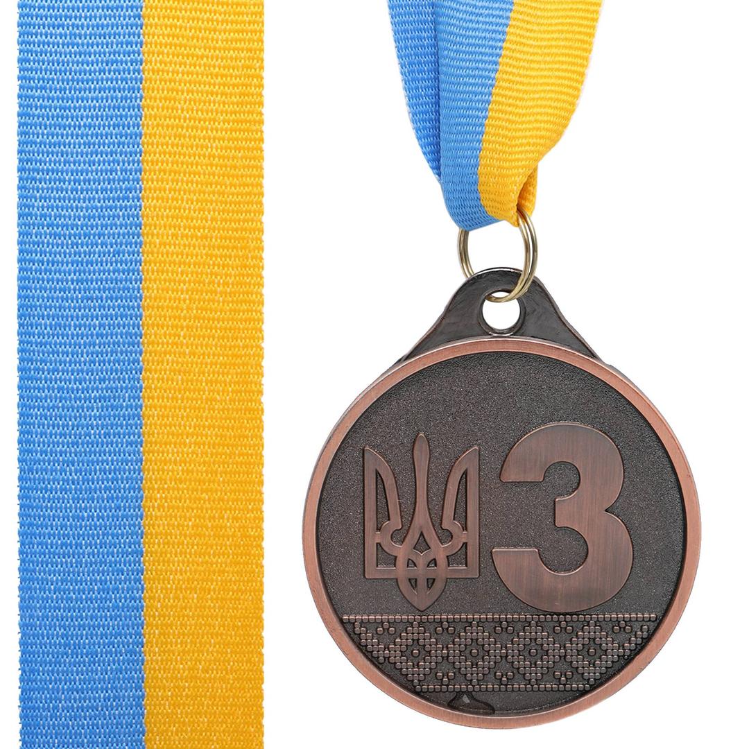 Sports medal with ribbon UKRAINE with Ukrainian symbols C-9292-3 ø5cm Bronze - #0